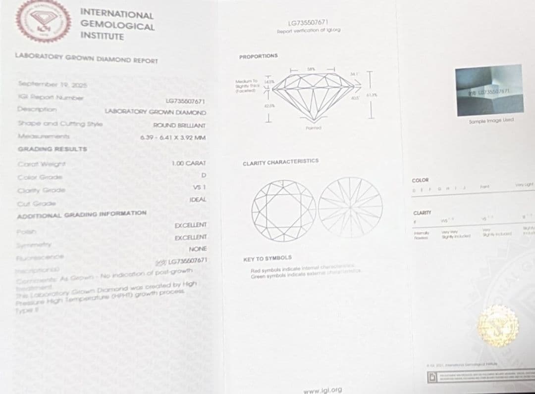 IGI 1ctダイヤモンドリングVS1 D ラボダイヤ 14k 　C