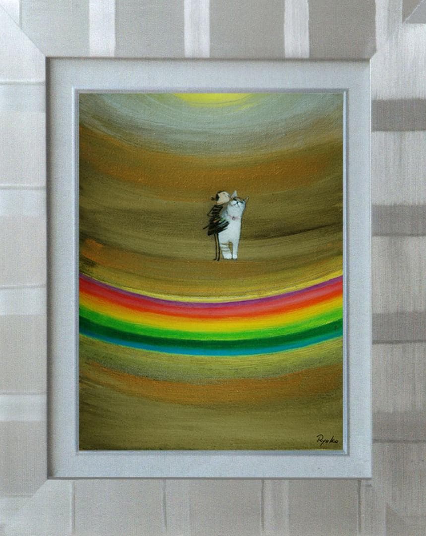 油絵 菅家令子 絵 絵画 インテリア F3-030919 可愛い子猫子犬と女の子