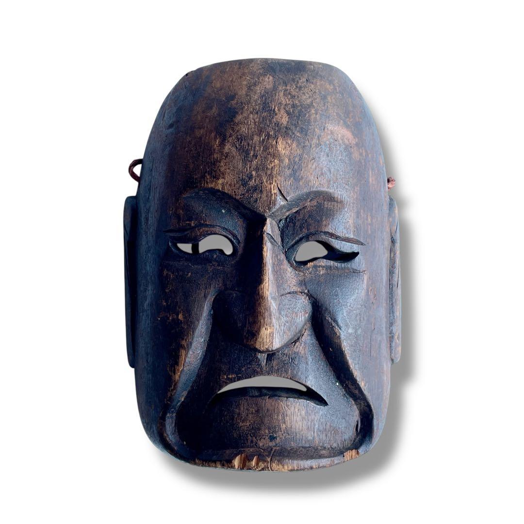 【詳細不明だが古そう】能面 お面 マスク 木彫 彫刻 骨董 古美術
