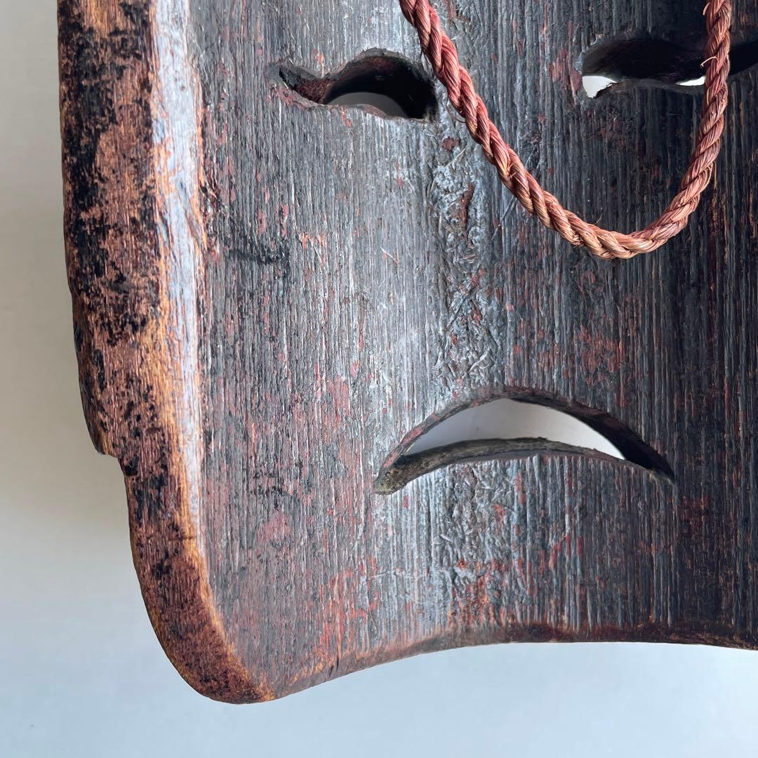 【詳細不明だが古そう】能面 お面 マスク 木彫 彫刻 骨董 古美術