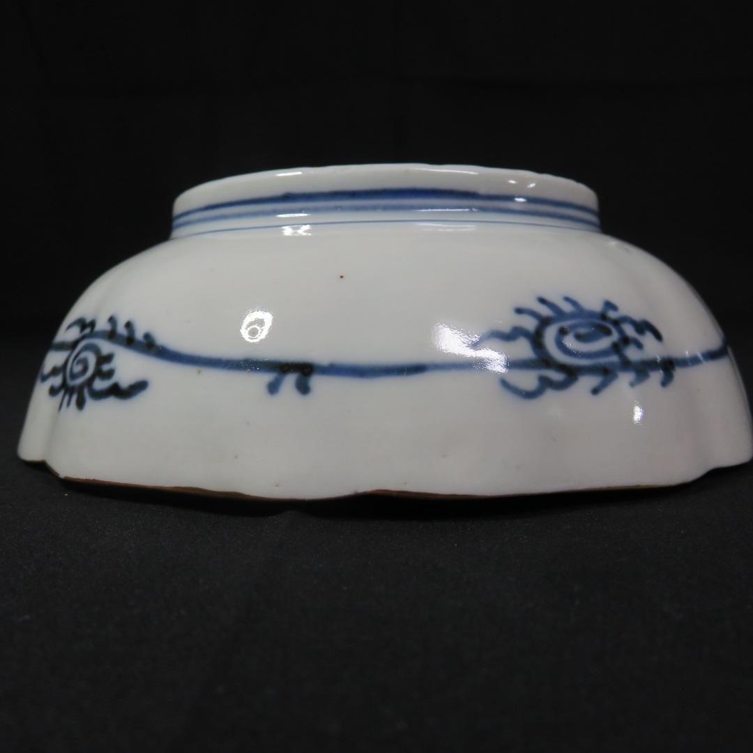 なます皿 4枚 染付 金彩 船 月 川 山水 風景絵図 古伊万里 窯傷