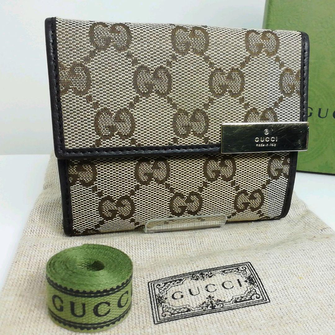 GUCCI　グッチ　GGキャンバス　ブラウン　Wホックタイプ　保存袋・付属品