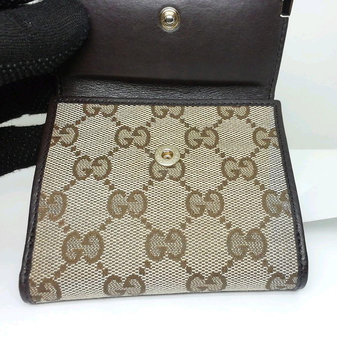 GUCCI　グッチ　GGキャンバス　ブラウン　Wホックタイプ　保存袋・付属品