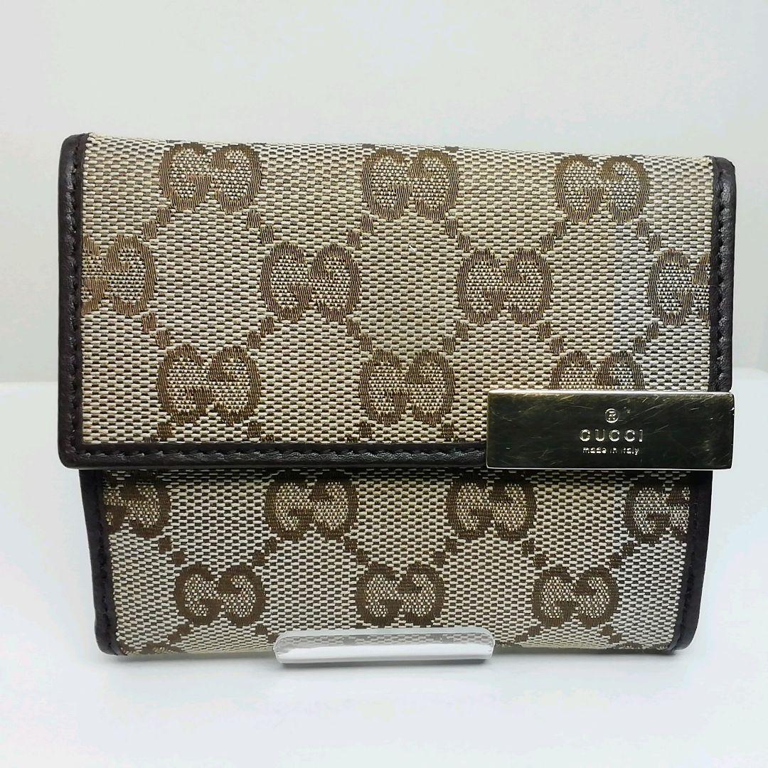 GUCCI　グッチ　GGキャンバス　ブラウン　Wホックタイプ　保存袋・付属品