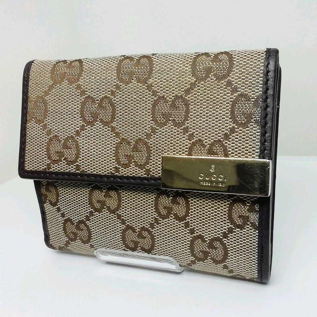 GUCCI　グッチ　GGキャンバス　ブラウン　Wホックタイプ　保存袋・付属品