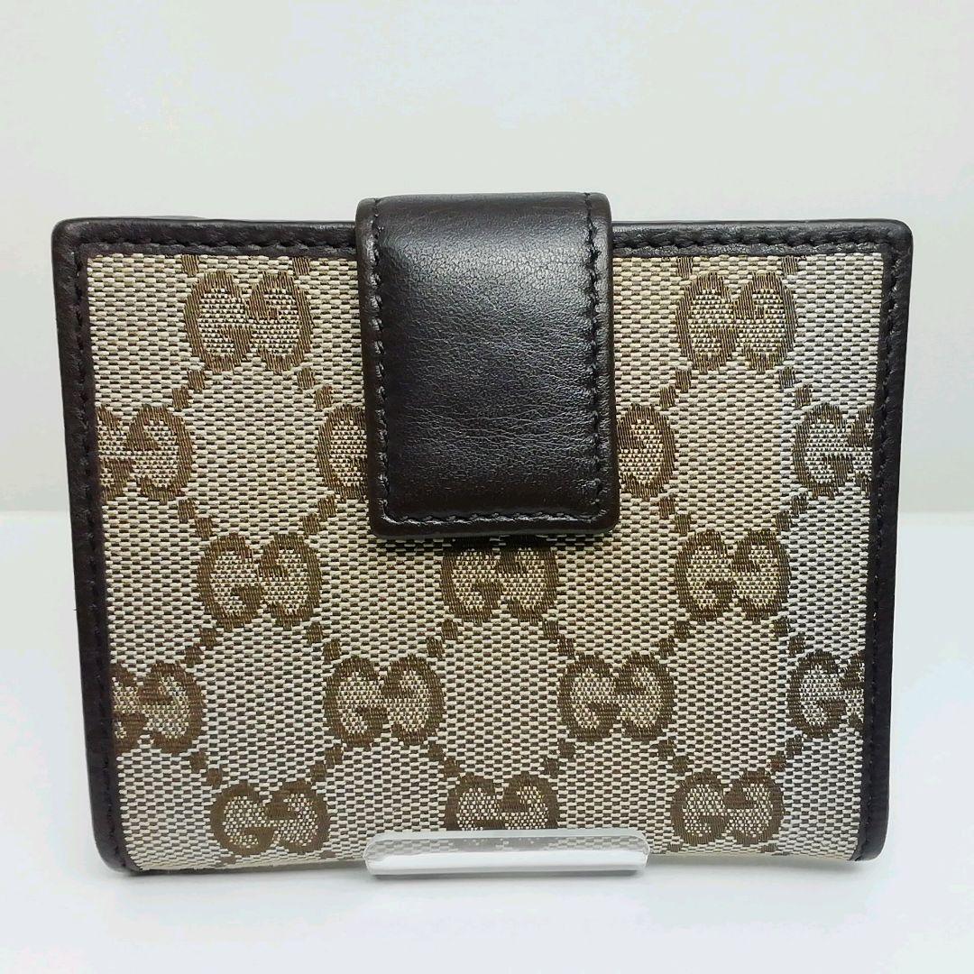 GUCCI　グッチ　GGキャンバス　ブラウン　Wホックタイプ　保存袋・付属品