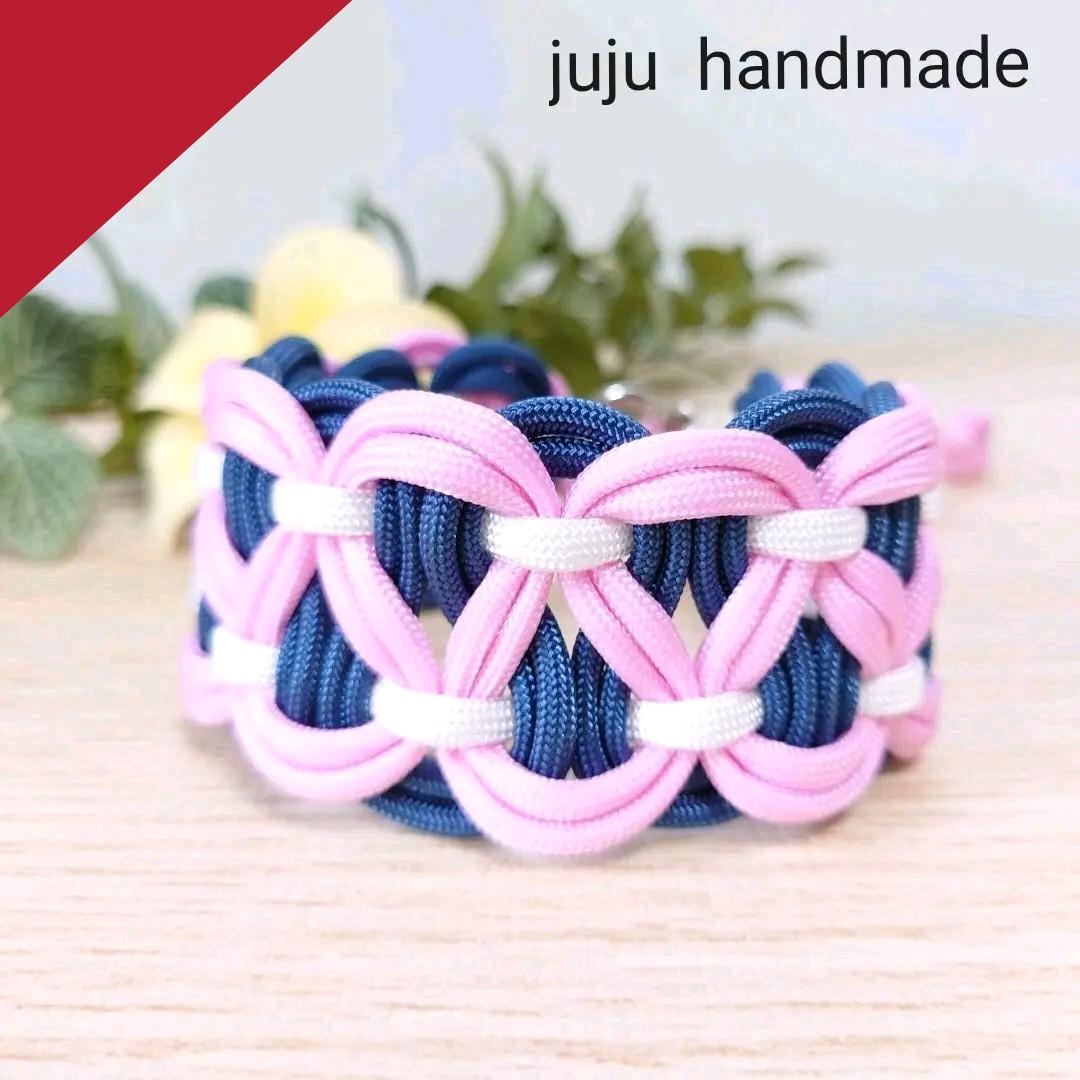 パラコード首輪　ハーフチョーク　太め　ネイビー×ピンク　№048