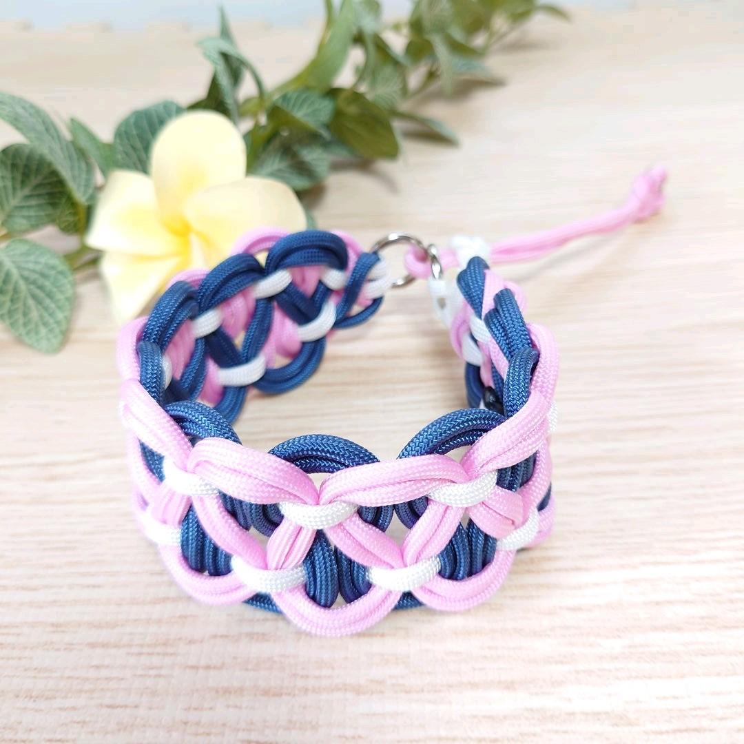 パラコード首輪　ハーフチョーク　太め　ネイビー×ピンク　№048