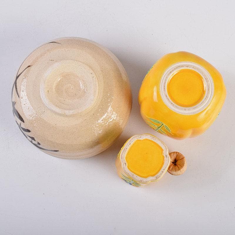 茶道具　桑茶箱　鉄絵草文　茶碗　黄交趾花文　振出など　九点　一式　M　R8950