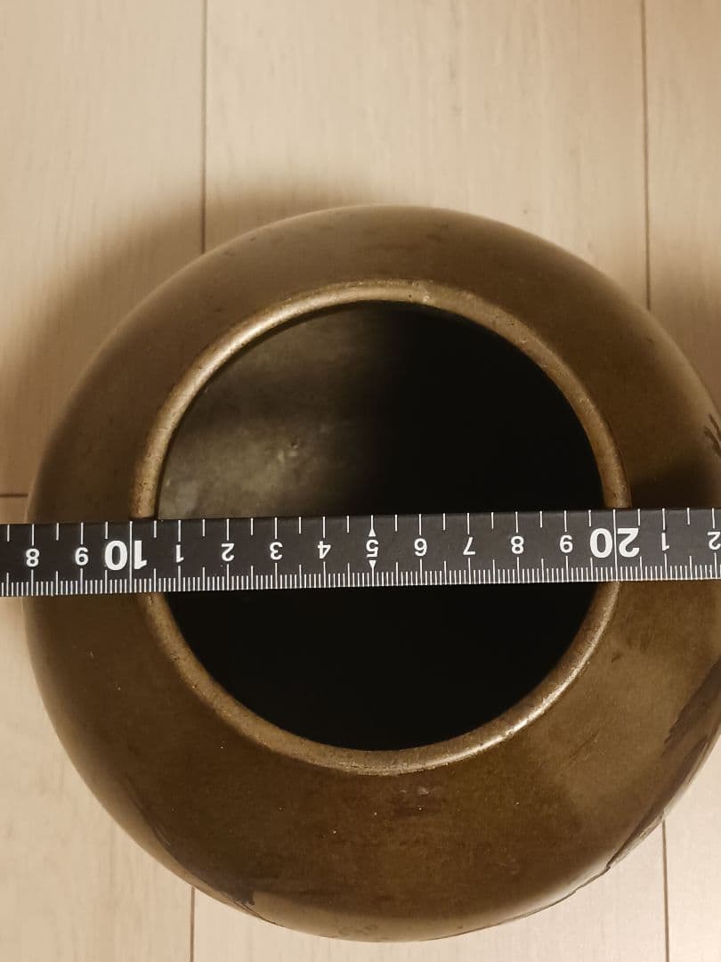 旧家　蔵出し　銅製　花瓶　花生　鶴図　銘あり