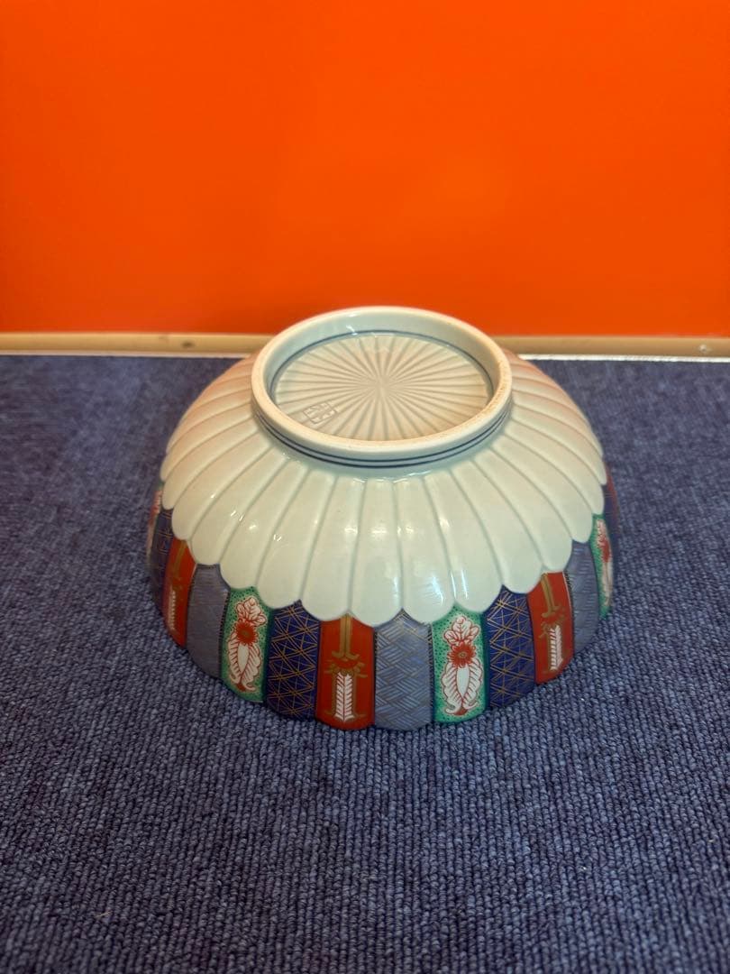 1621 林九郎窯　染錦地紋　盛り鉢　金彩