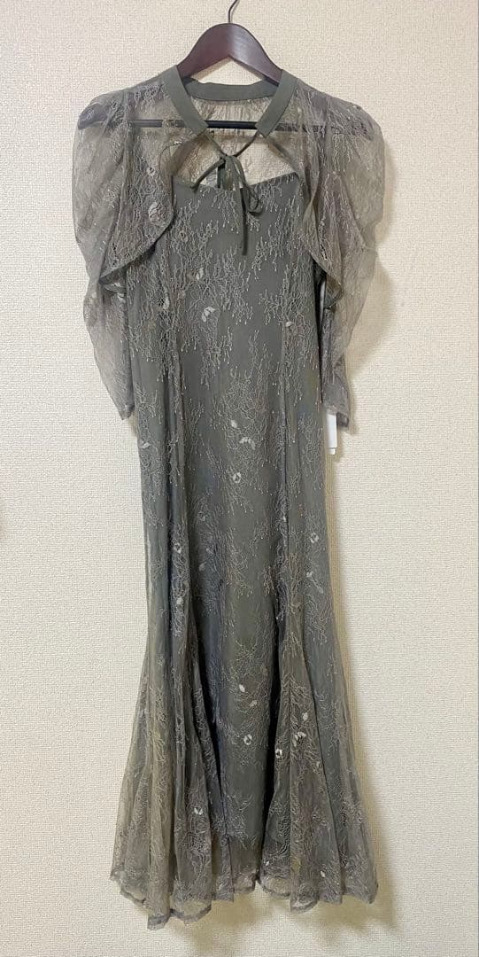 新品　3way ボレロレイヤードレースドレス グレー　M 結婚式　ワンピース