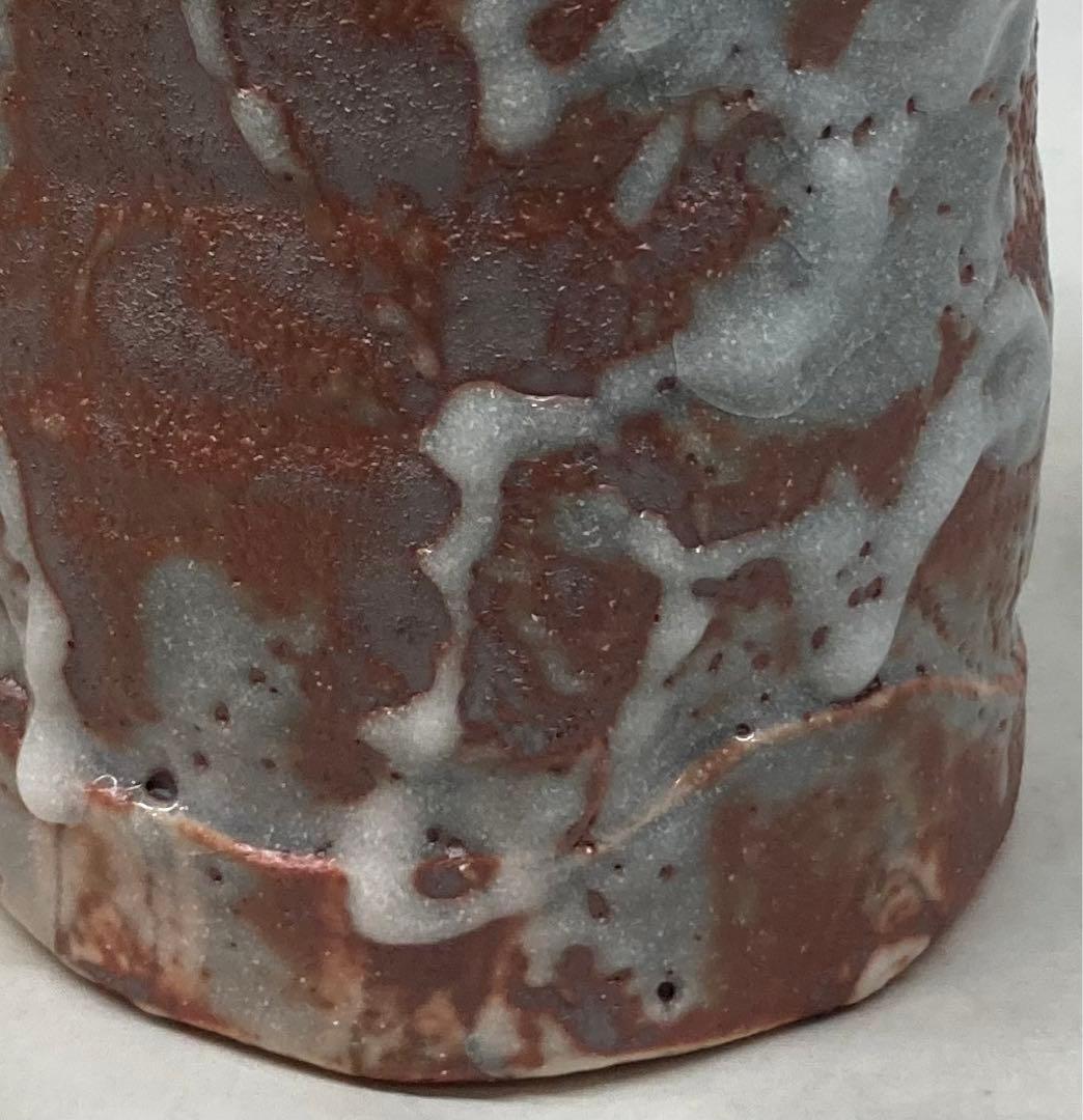 B189b 山田正和造　「鼠志野耳付花瓶」共箱　陶歴紙有　白山窯　花道具茶道具