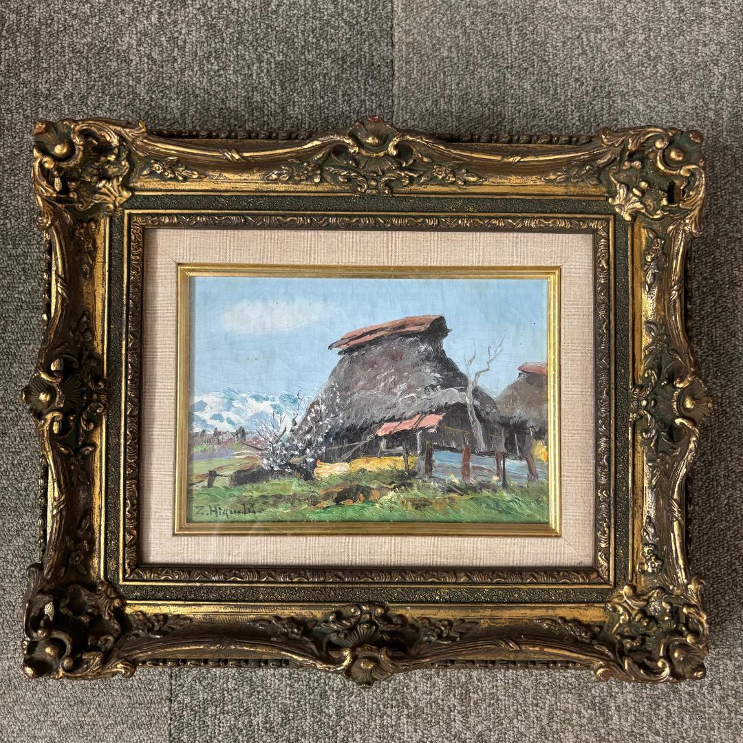 「真作」樋口 善一『戸隠の春』 風景画　油絵　絵画　油彩画　額装