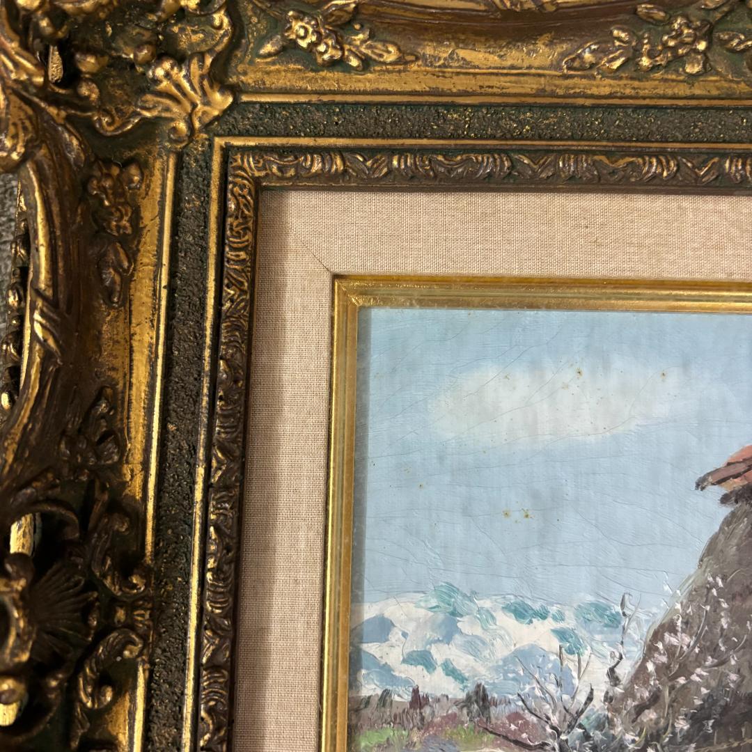 「真作」樋口 善一『戸隠の春』 風景画　油絵　絵画　油彩画　額装