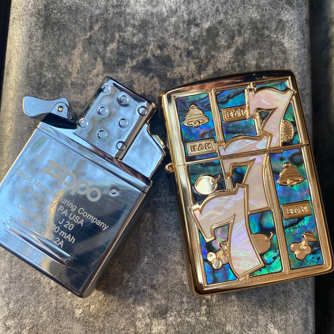 【ZIPPO】ZIPPOライター 777 貝仕様 両面加工 交換電気ユニット