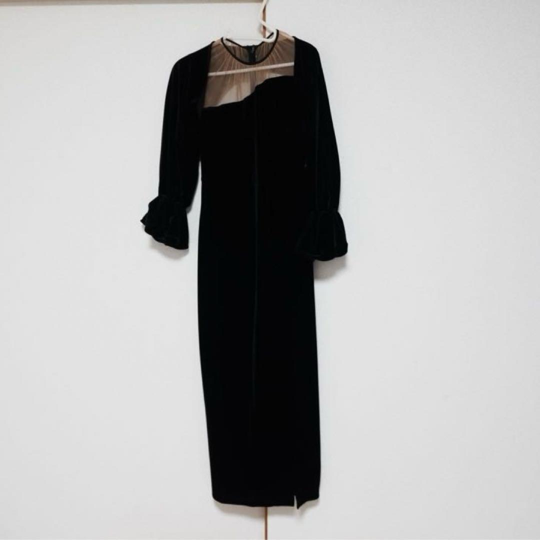 AMERI 2WAY CURVE VELOURS DRESS ブラック　M 冬服