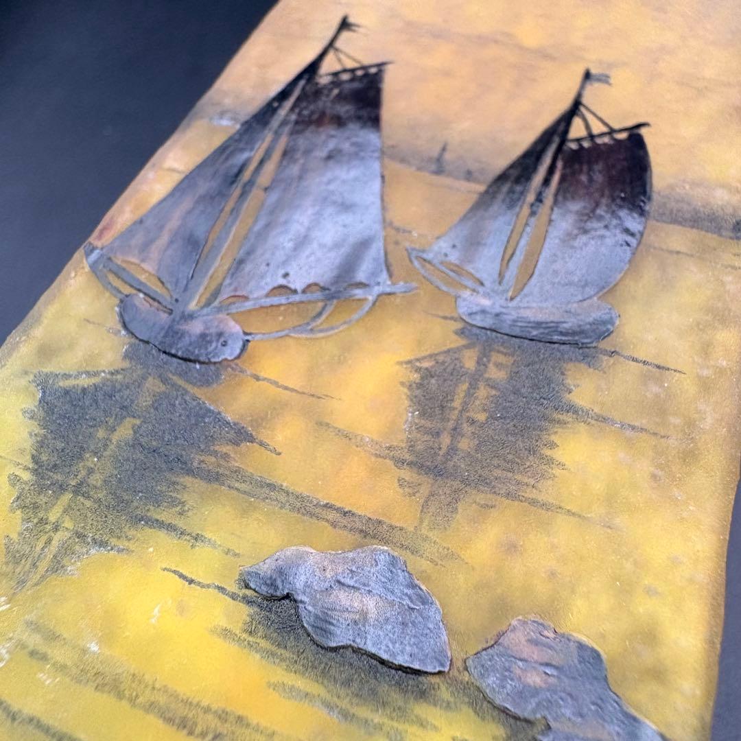 美品 ドームナンシー 帆船文花瓶 フラワーベース ヨット ウランガラス daum