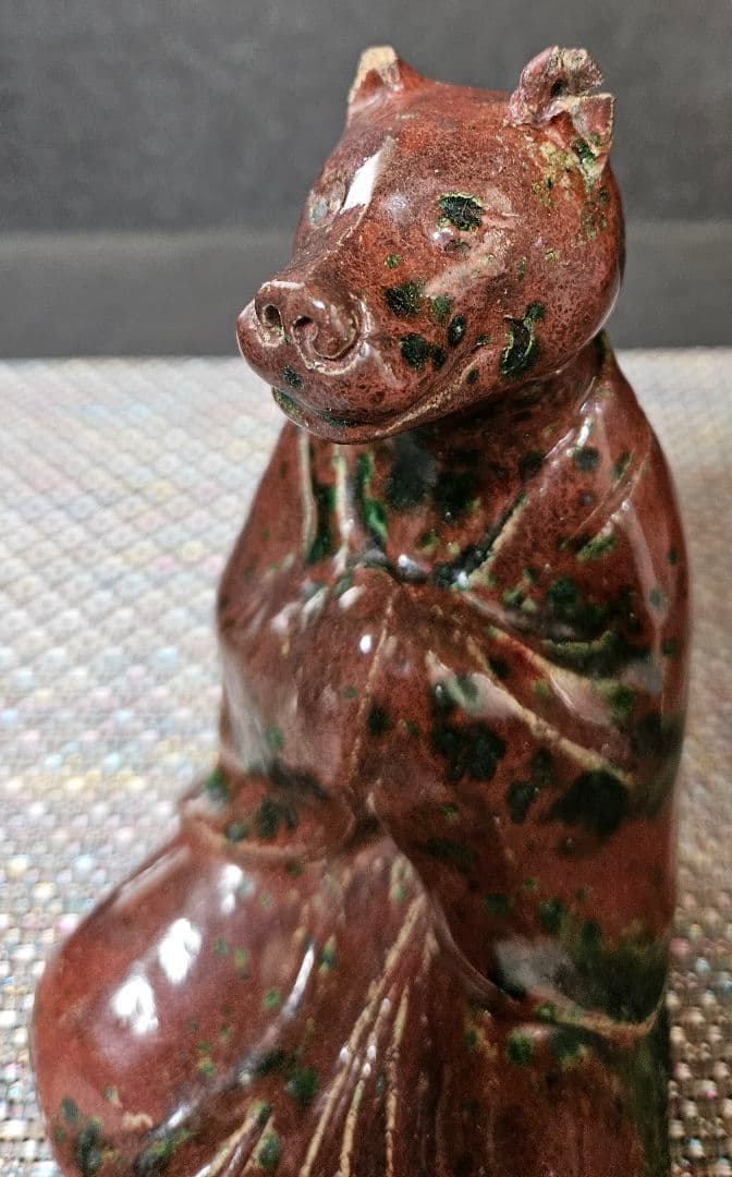 中国・日本古陶磁器　時代古作品　古陶磁器　陶器製　辰砂釉　狐像　神狐　お稲荷様