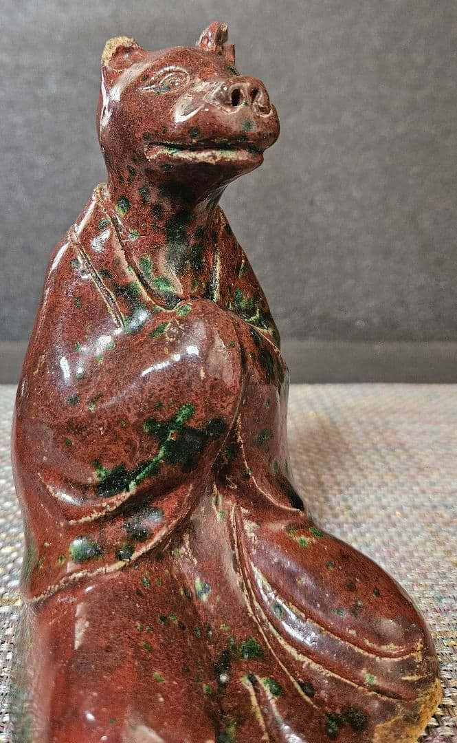 中国・日本古陶磁器　時代古作品　古陶磁器　陶器製　辰砂釉　狐像　神狐　お稲荷様