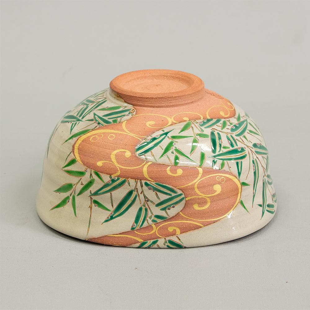 京焼 平安 中村秋峰 茶碗 光琳水露笹絵 美品 共箱 茶道具 抹茶碗 平茶碗