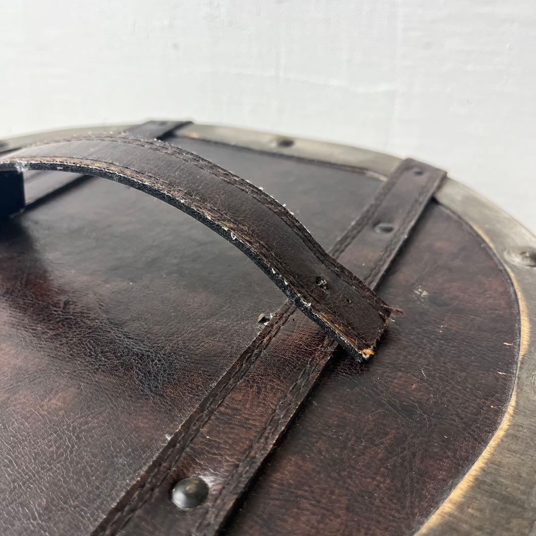 ヴィンテージ 木製 × レザー 樽 木箱 インテリア 雑貨 什器 アンティーク