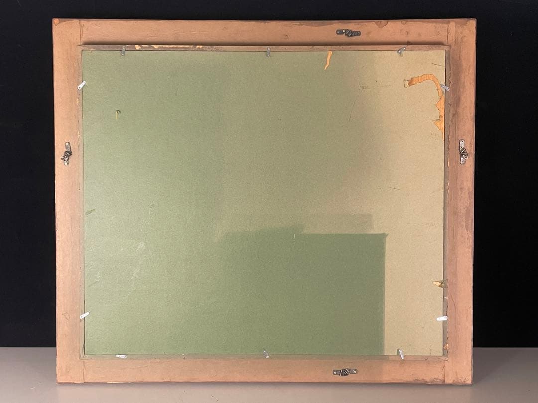 洋画家　山田栄二　油彩　F20号　花と都会　額装　重厚なマチエールの傑作