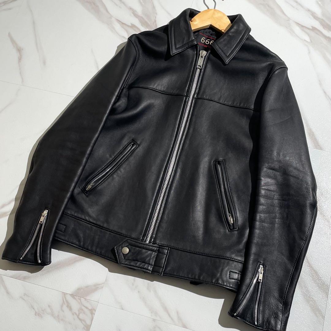 666 シングルライダースジャケット　タイトフィット　レザー　本革　メンズ