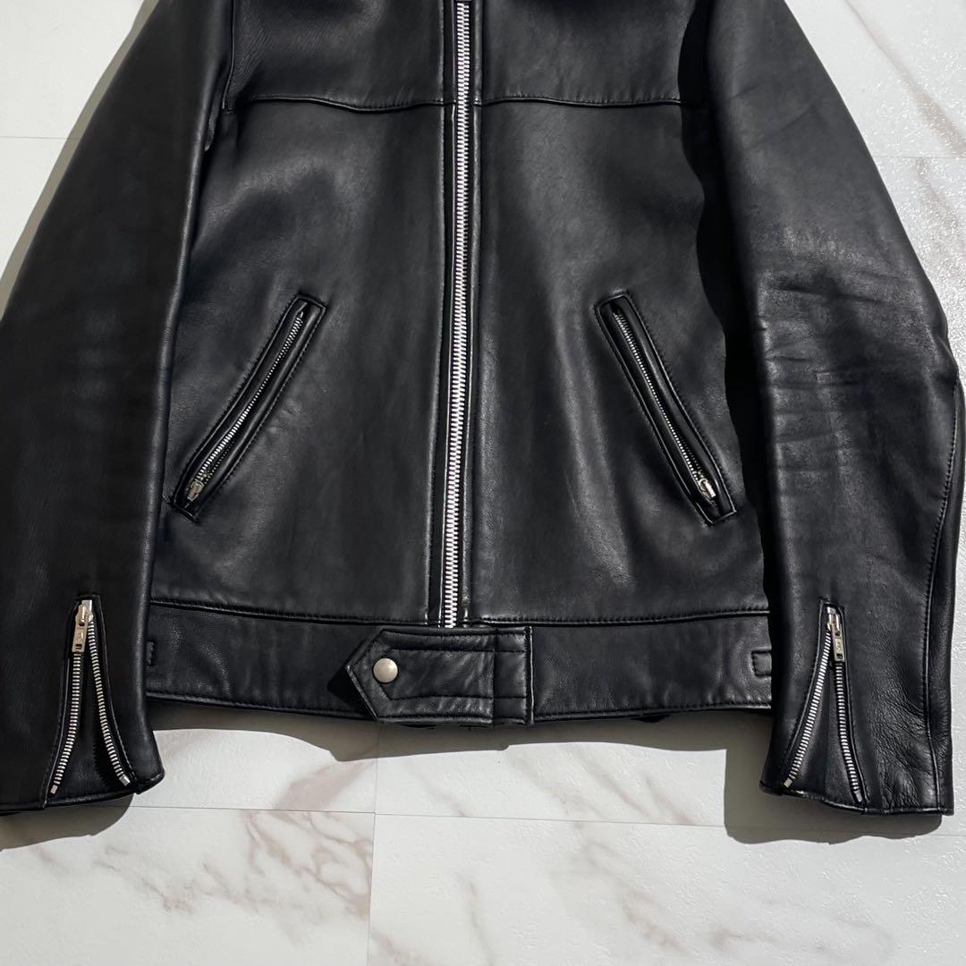 666 シングルライダースジャケット　タイトフィット　レザー　本革　メンズ