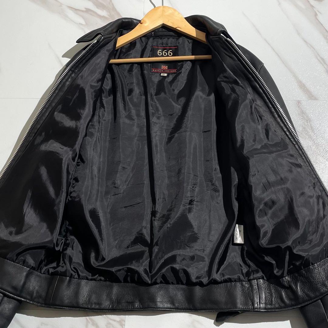 666 シングルライダースジャケット　タイトフィット　レザー　本革　メンズ