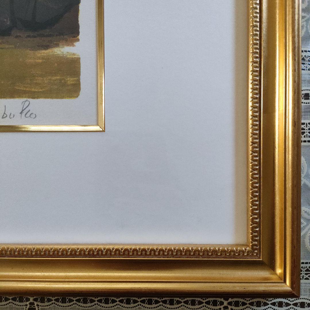 斎藤三郎　大判リトグラフ『祭りの馬車』直筆サイン入、ウコン布&共箱付