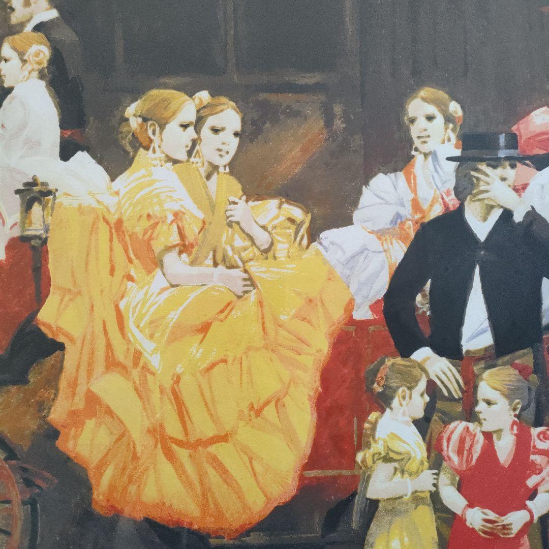 斎藤三郎　大判リトグラフ『祭りの馬車』直筆サイン入、ウコン布&共箱付