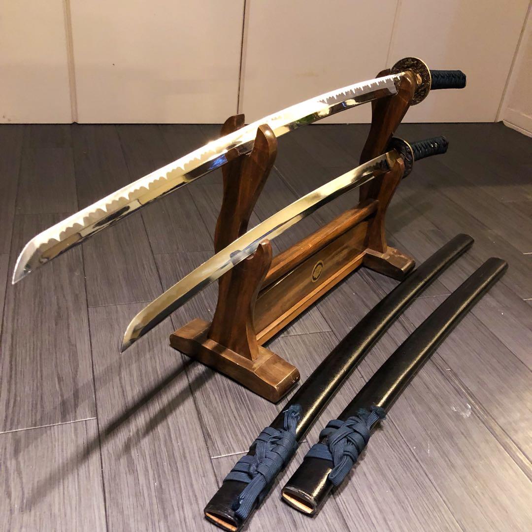 高級模造刀　居合刀　 美術刀剣　太刀　脇差　大小セット　緑拵え