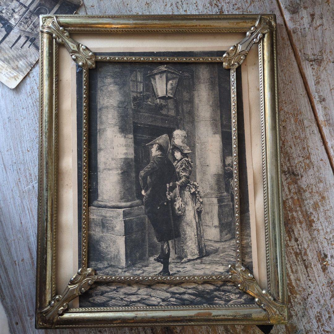 フランス　アンティーク　フレーム　ナポレオン　銅版画　セット　フォトスタンド