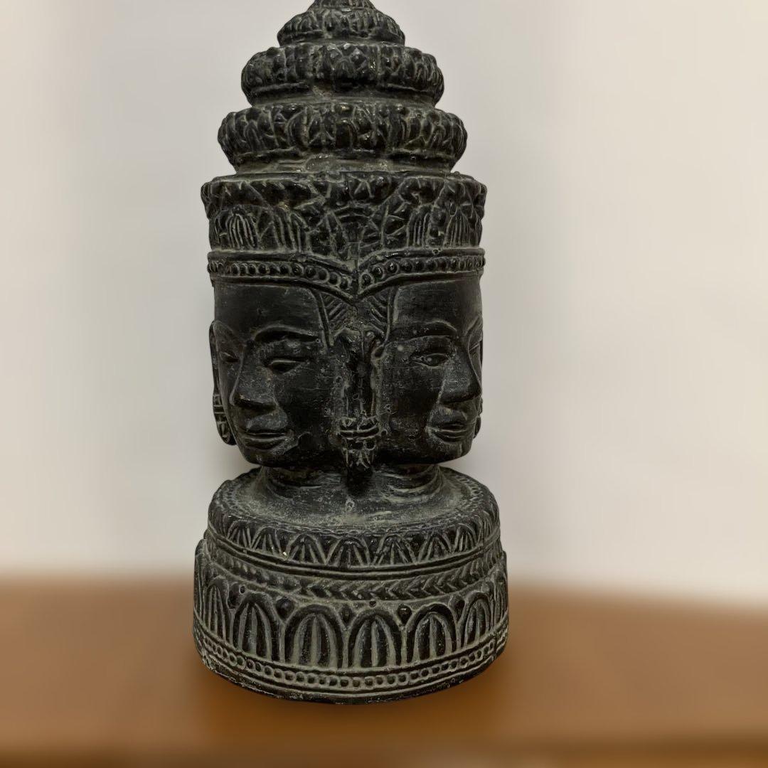 カンボジア　アンコールワット 四面の顔の仏像 青銅製 約20cm