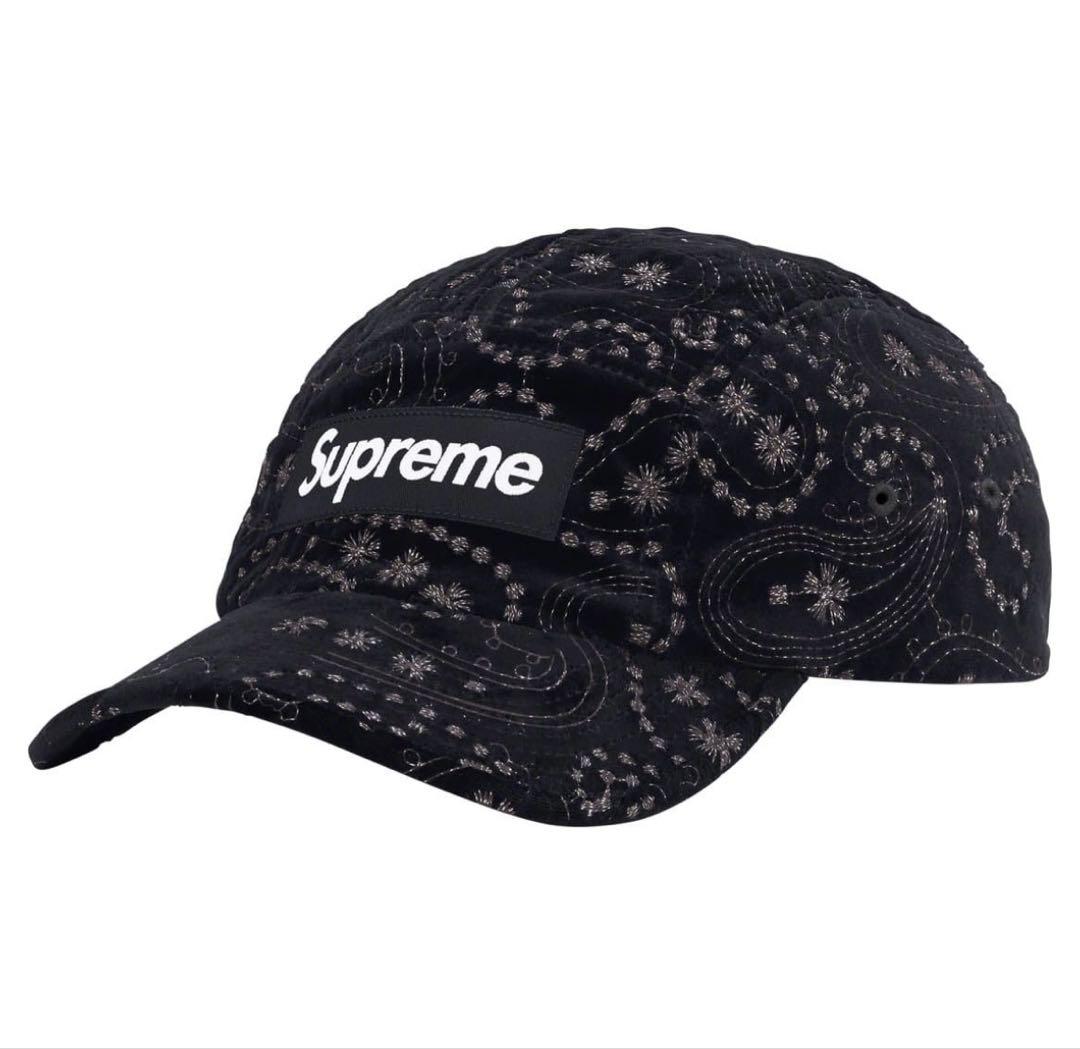新品Supreme Velvet Paisley Camp Cap 黒