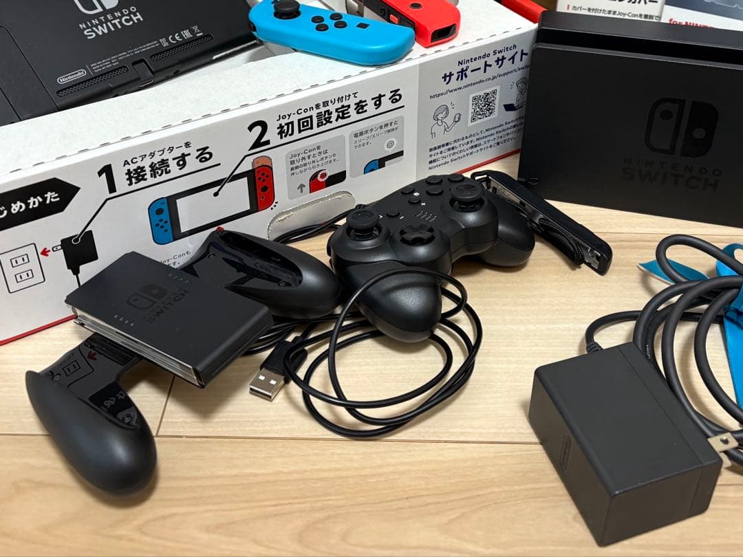 美品 Nintendo Switch本体 フルセット＋別購入フィルム・カバー付き