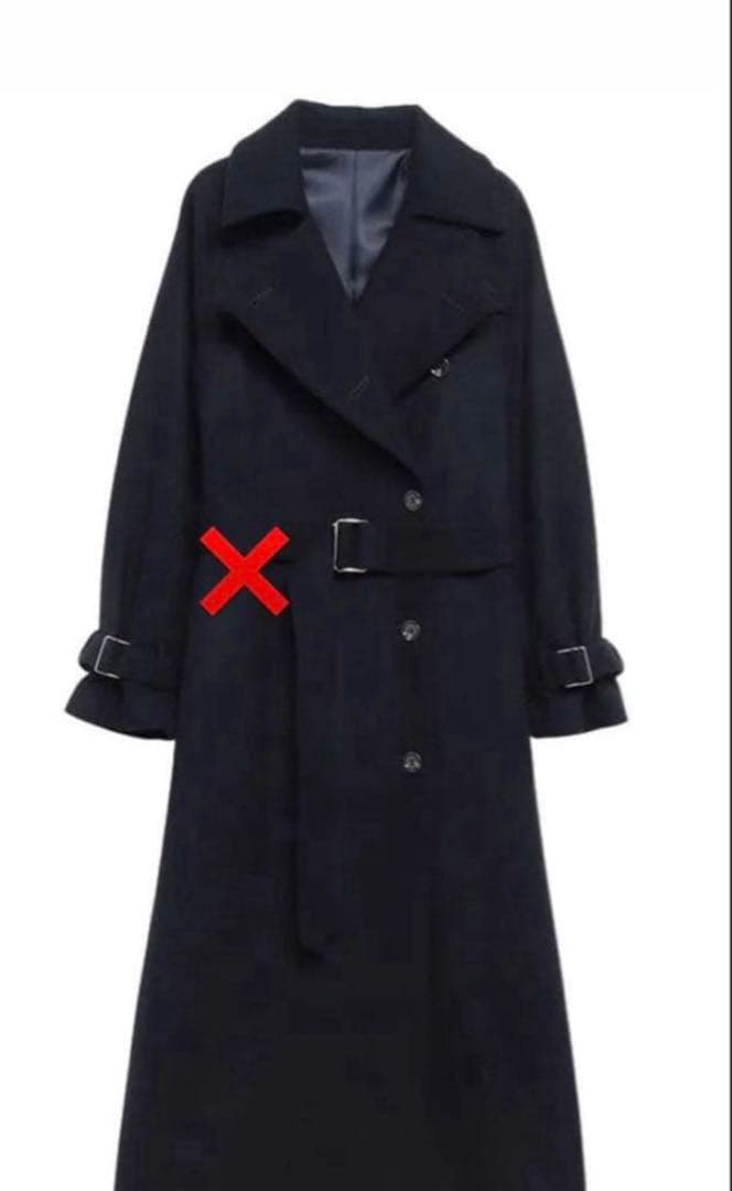 【ベルト無】anuans アニュアンス　ウールロングトレンチコート ネイビー