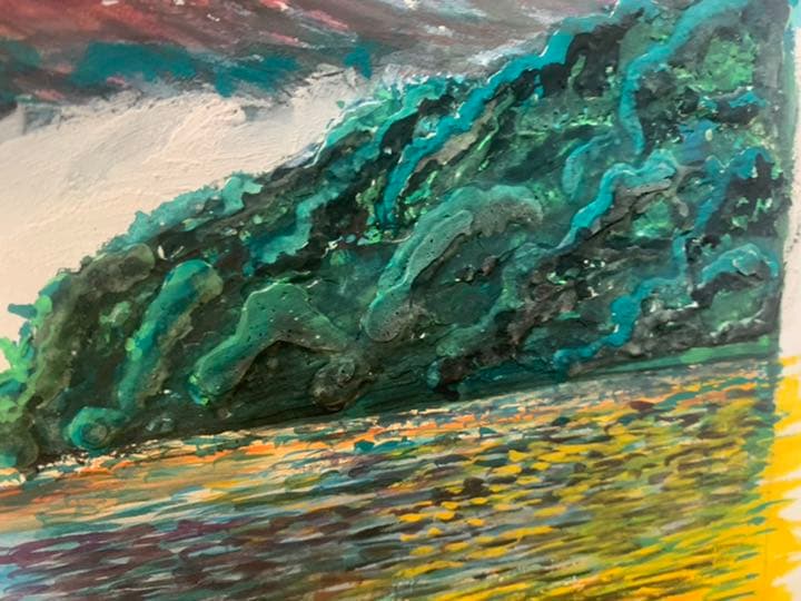 富士山　漆喰画　絵画　夕日　43×52