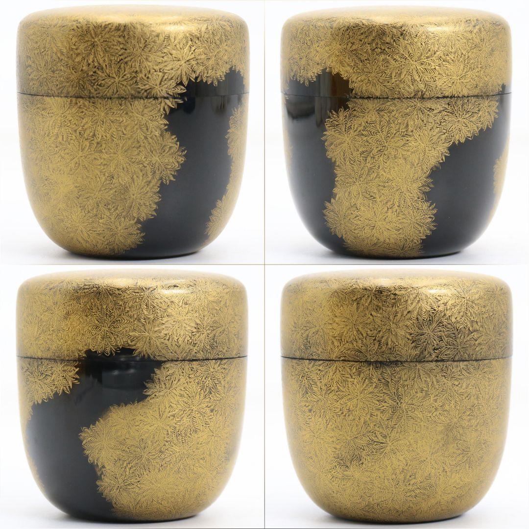 照月作 輪島塗 しのぶ文 沈金 中棗 茶道具 共箱共布　V939