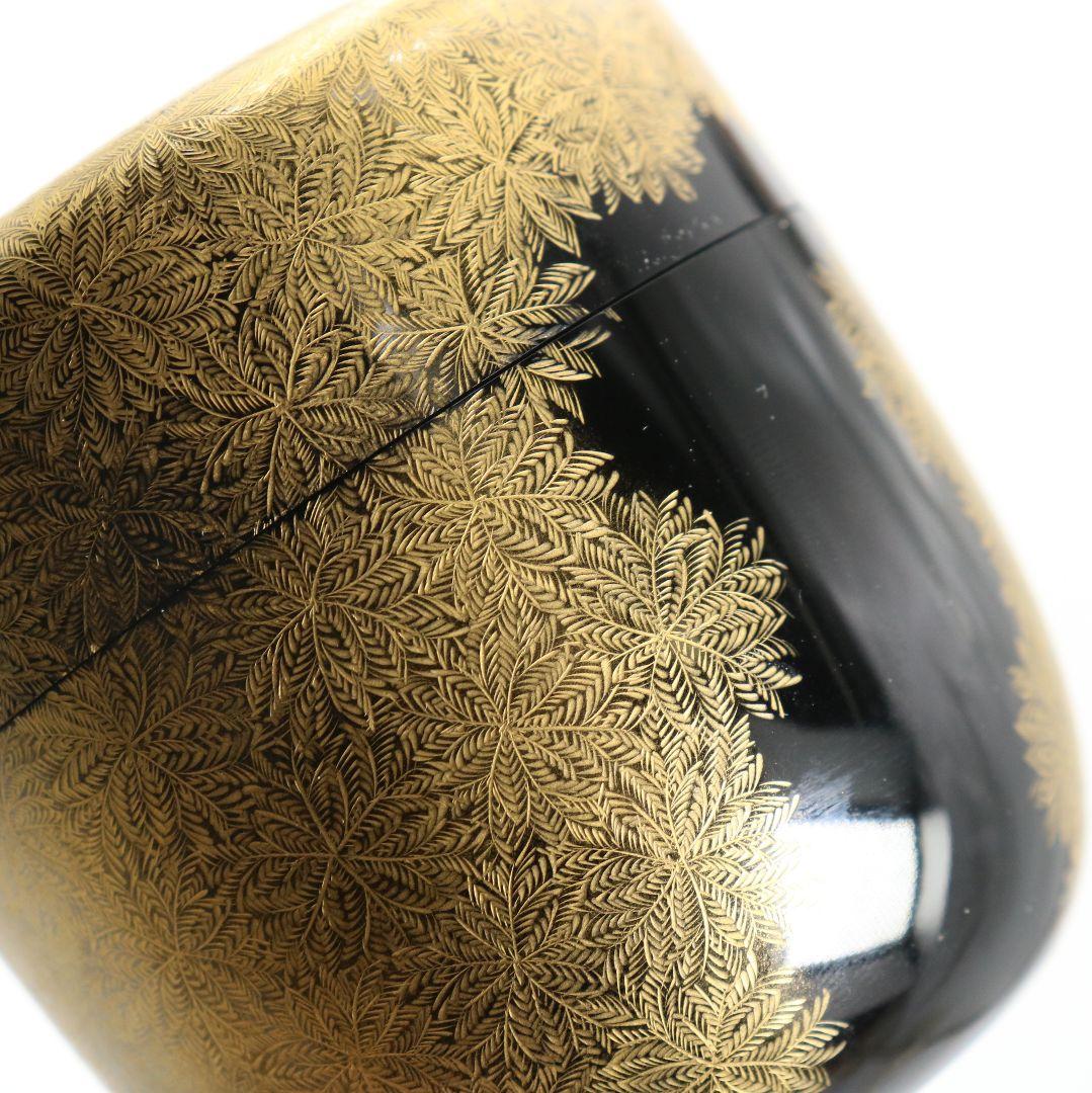 照月作 輪島塗 しのぶ文 沈金 中棗 茶道具 共箱共布　V939