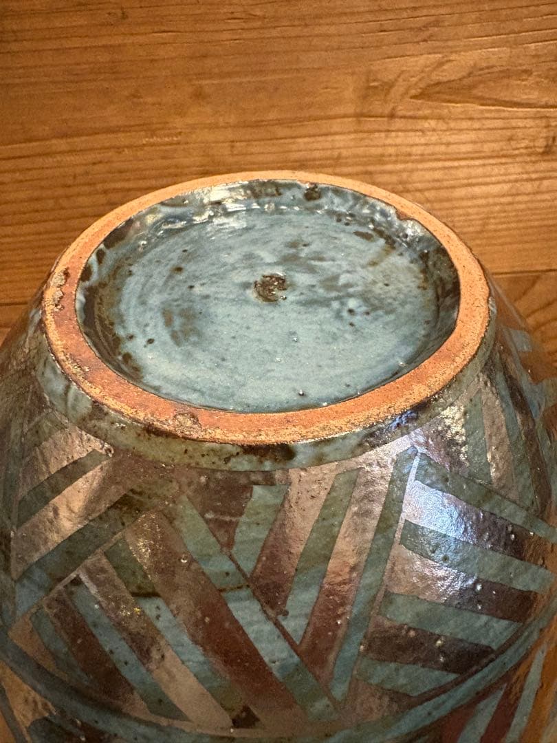 松崎健　呉須釉白金彩更紗文壷　共箱　未使用品