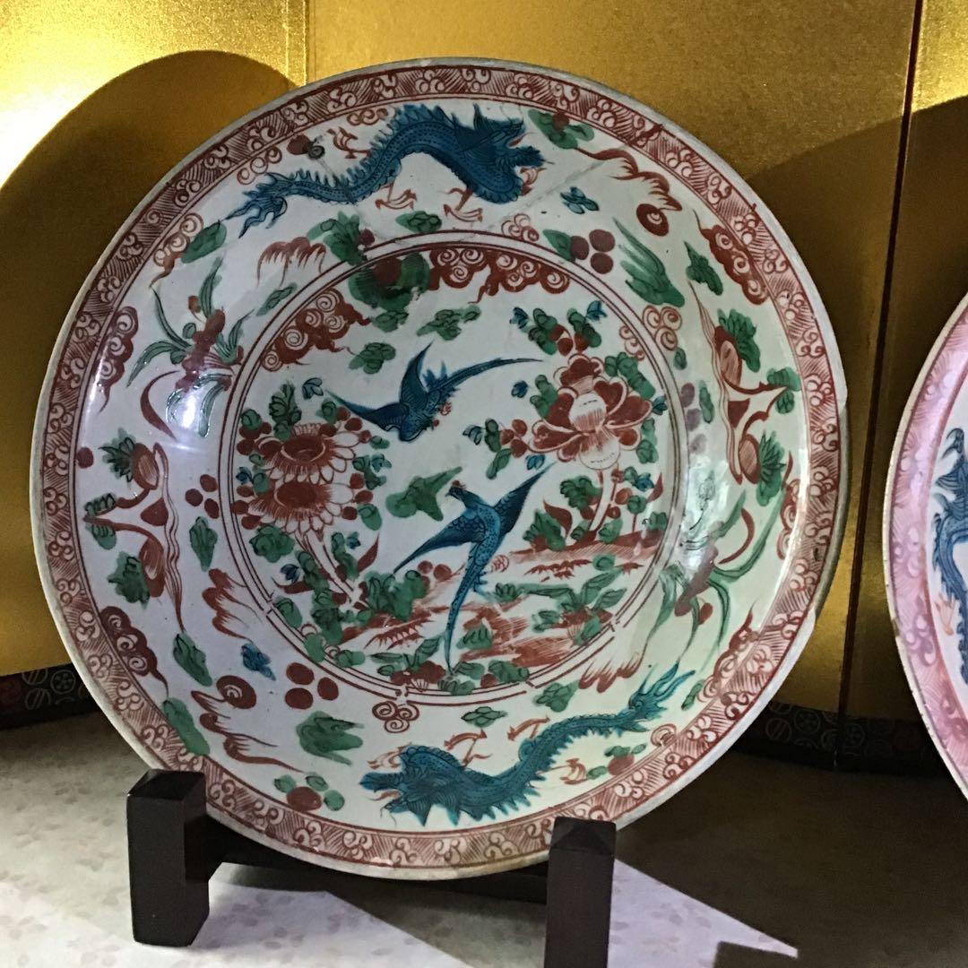 中国　明時代　呉須赤絵　漳洲窯14世紀2枚　　　　　　　　Z1