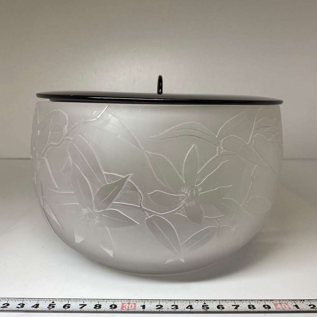 杉雄旬 鉄線紋 ガラス水指 共箱 H15cm 東キ7-1214①