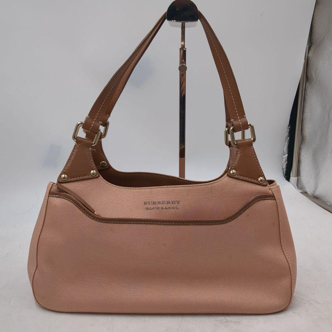 バーバリーブルーレーベル トート ハンドバッグ 金具 ロゴ キャンバス ピンク