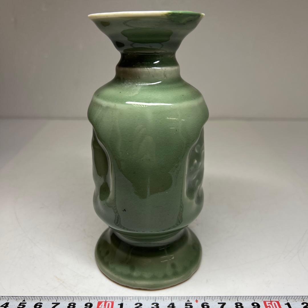 江戸後期　三田青磁燭台　木箱付　高さ16.3㎝ 東Y7-0523②