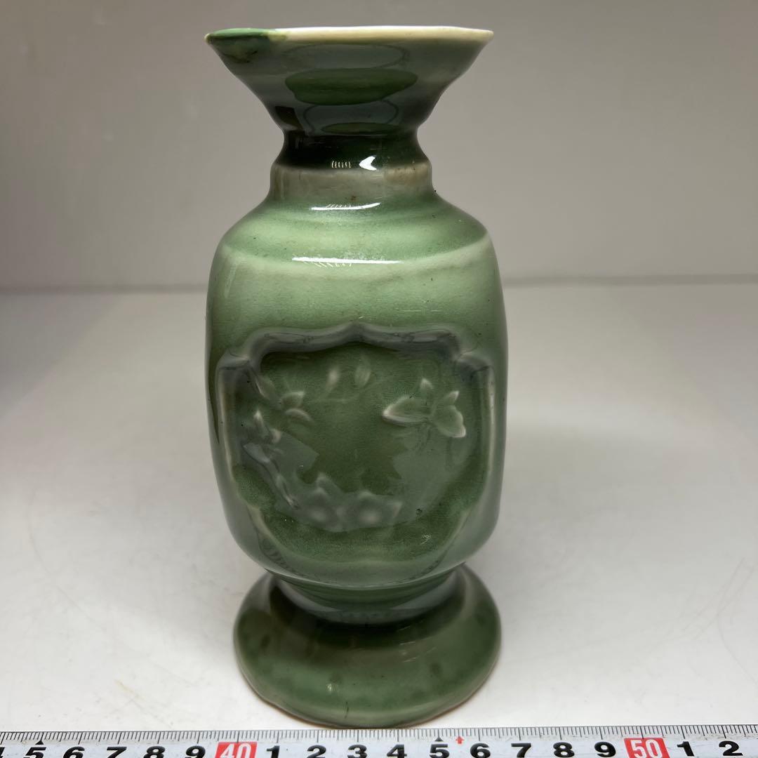 江戸後期　三田青磁燭台　木箱付　高さ16.3㎝ 東Y7-0523②