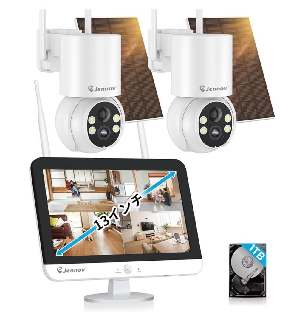 防犯カメラ ワイヤレス 屋外 ソーラー 400万画素 2台 監視カメラ