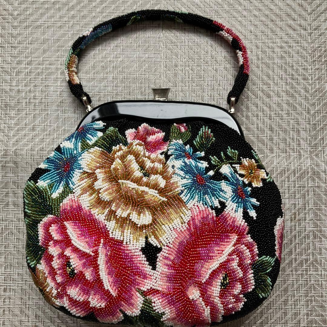 和装小物　ビーズバッグ　総ビーズ　ハンドバッグ　財布付き　鏡付き　アンティーク