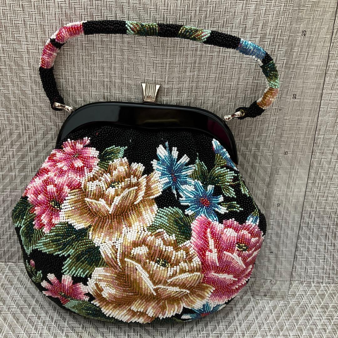 和装小物　ビーズバッグ　総ビーズ　ハンドバッグ　財布付き　鏡付き　アンティーク